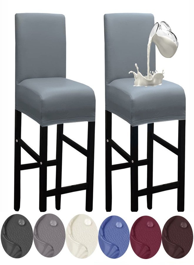 HFCNMY Bar Stool Covers,2 Pack Stretch Waterproof PU Bar Stool Covers with Backs Bar Stool Chair Covers Barstool Covers Slipcovers with Back Pub Counter Stool Chair Covers with Elastic Bands Gray - Image 1
